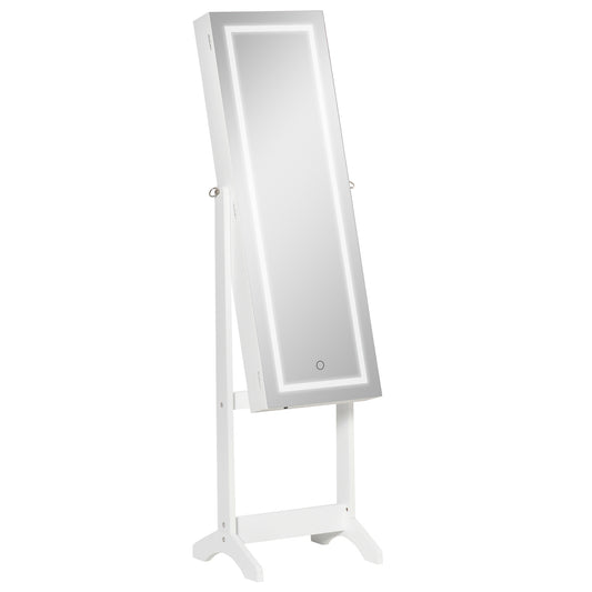 Photo of HOMCOM Jewellery Cabinet with LED Light, Lockable Jewellery Organiser with Full-Length Mirror for Bedroom Dressing Room, White in White colour on a white background