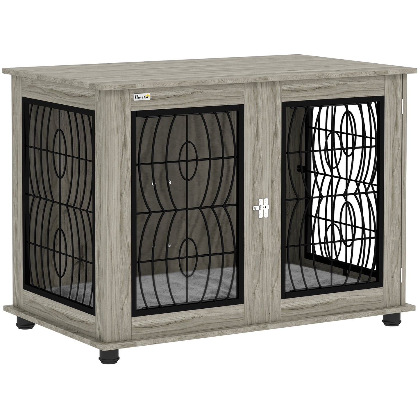 Photo of PawHut Indoor Dog Crate Furniture End Table with Soft Washable Cushion, Lockable Front Door, for Large Dogs - Grey in Grey colour on a white background