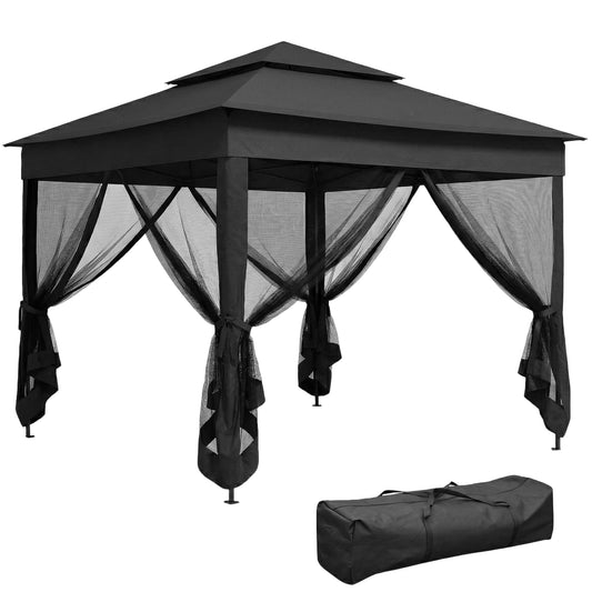 Photo of Outsunny 3 x 3(m) Pop Up Gazebo, Double-roof Garden Tent with Netting and Carry Bag, Party Event Shelter, Black in Black colour on a white background