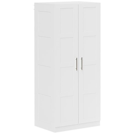 Photo of HOMCOM Double Paneled Door Wardrobe, with Shelves - White in White colour on a white background