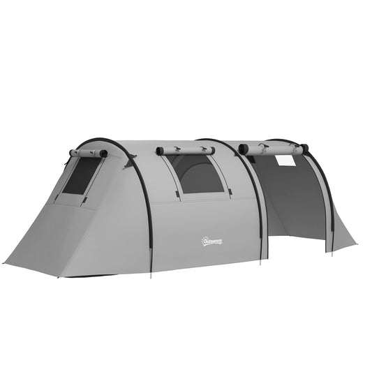 Photo of Outsunny Four Man Duo Room Tunnel Tent, with Accessories - Grey in Grey colour on a white background