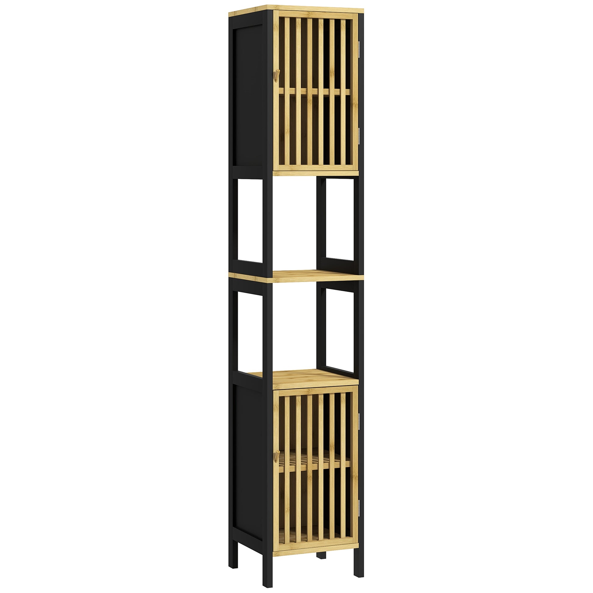 Photo of HOMCOM Bamboo-Blend Retro Cut-Out Tall Bathroom Storage Unit in Unit colour on a white background