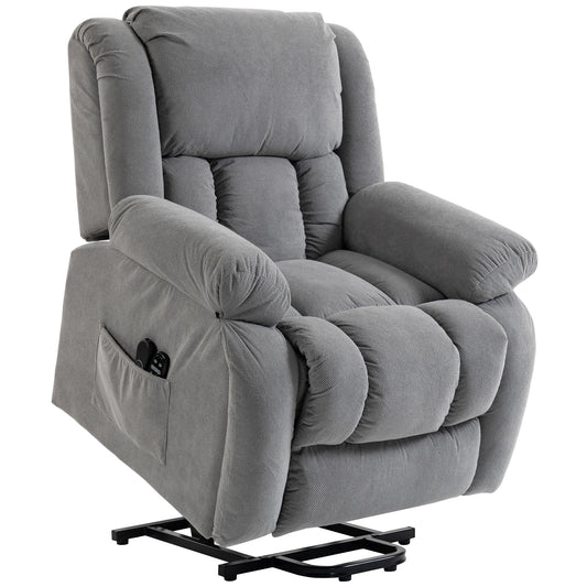 Photo of HOMCOM Recliner Armchair Lift Chair, Electric Recliner Chair with Vibration Massage and Heat, Wide Seat, USB Port, Light Grey in Grey colour on a white background