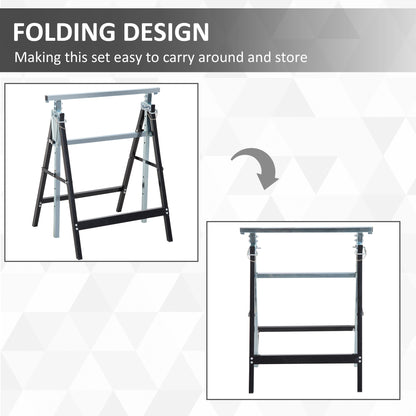 Folding steel trestle shown open and folded for storage