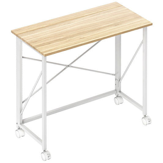 Photo of HOMCOM 80 cm Folding Desk on Wheels - Natural Tone in Tone colour on a white background