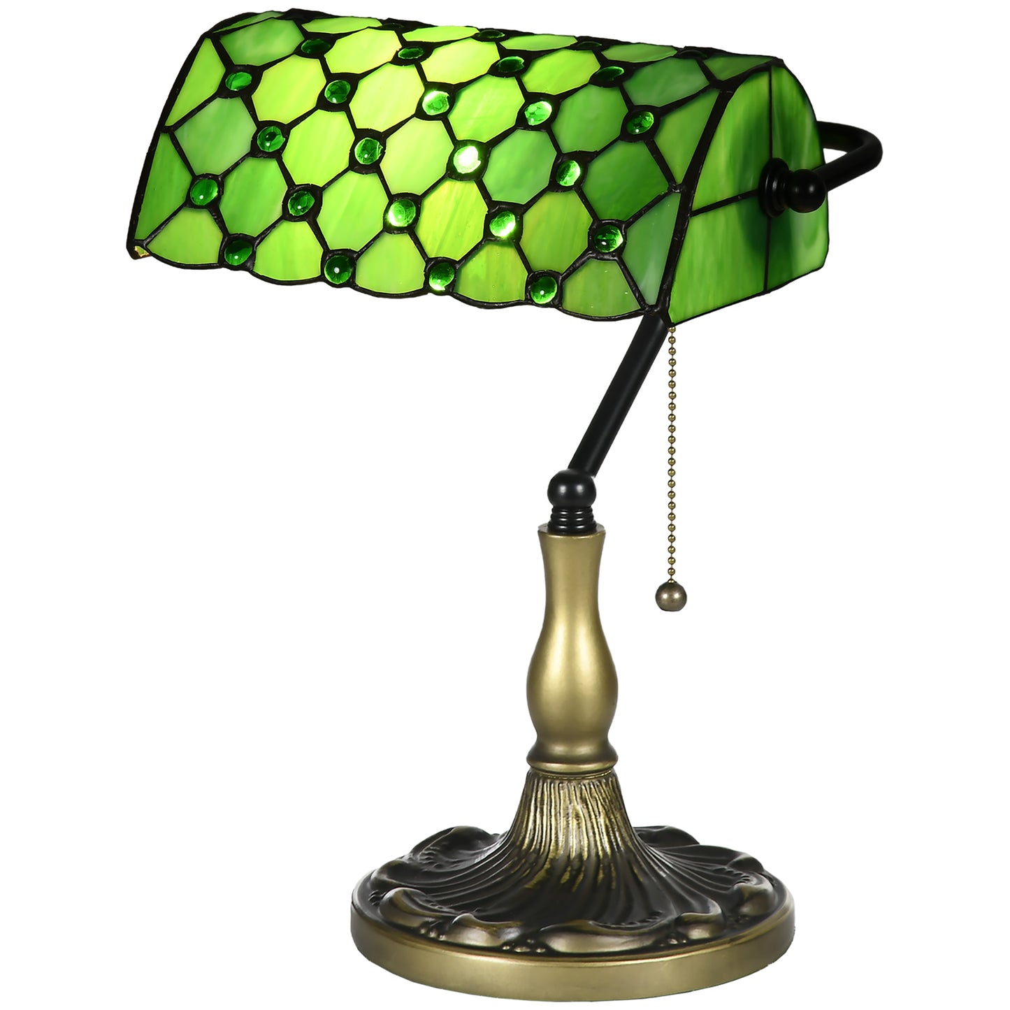 Photo of HOMCOM Stained Glass Table Lamp, Vintage Lamp with Green Handmade Shade, Metal Base, Antique Bedside Lamp for Bedroom Living Room Home Decoration in Decoration colour on a white background