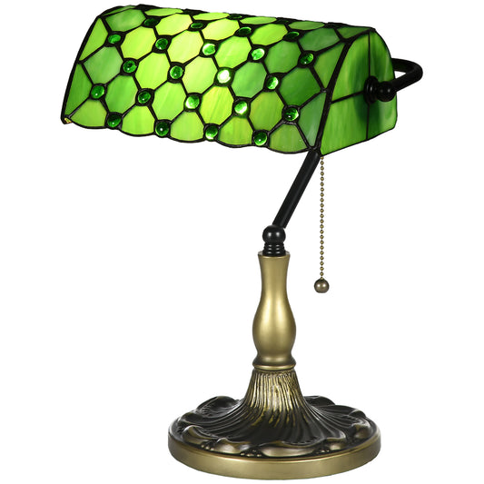 Photo of HOMCOM Stained Glass Table Lamp, Vintage Lamp with Green Handmade Shade, Metal Base, Antique Bedside Lamp for Bedroom Living Room Home Decoration in Decoration colour on a white background