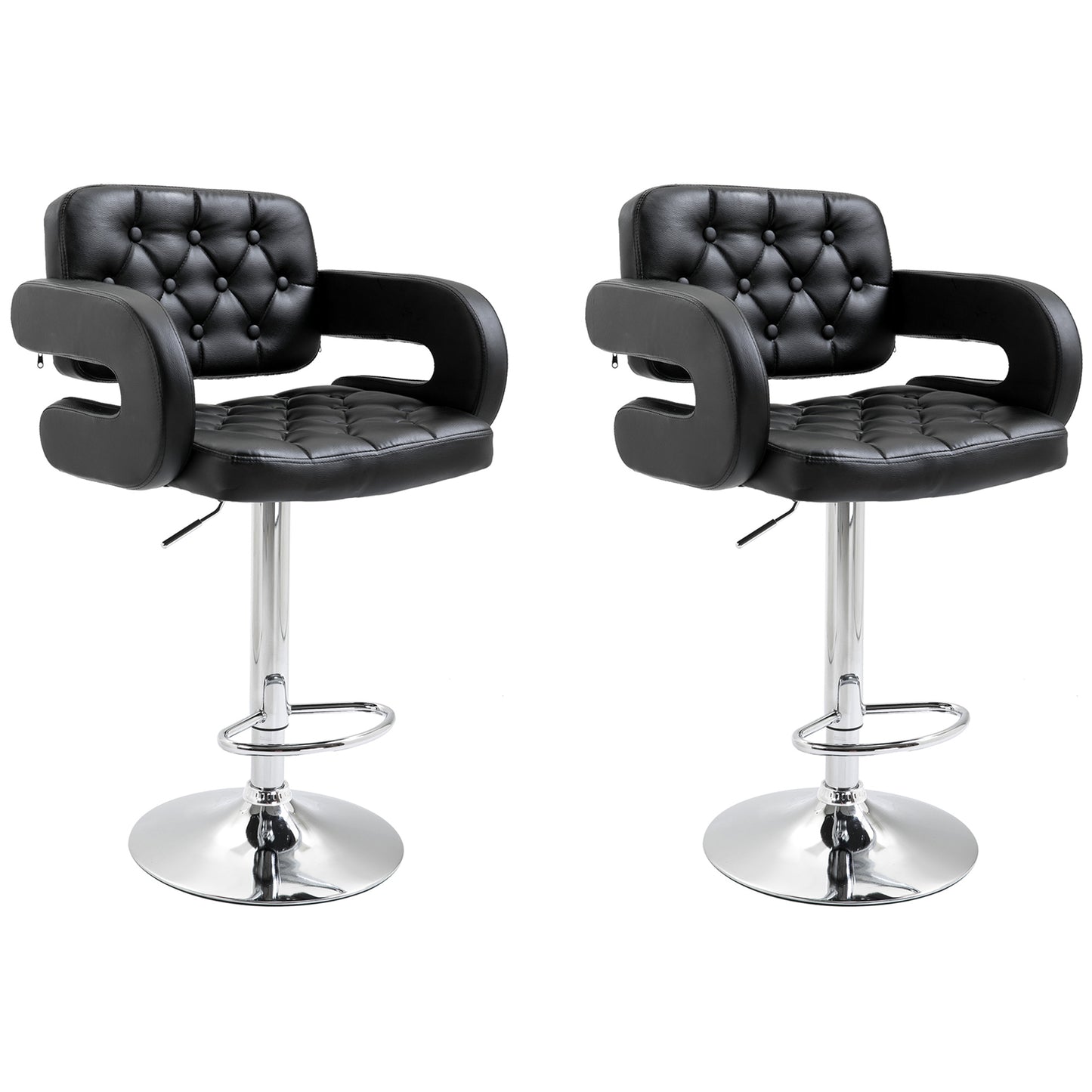 Photo of Set of 2 PU Leather Upholstered Swivel Bar Stool, Height Adjustable Barstool with Back, Armrest, Footrest for Kitchen in Kitchen colour on a white background