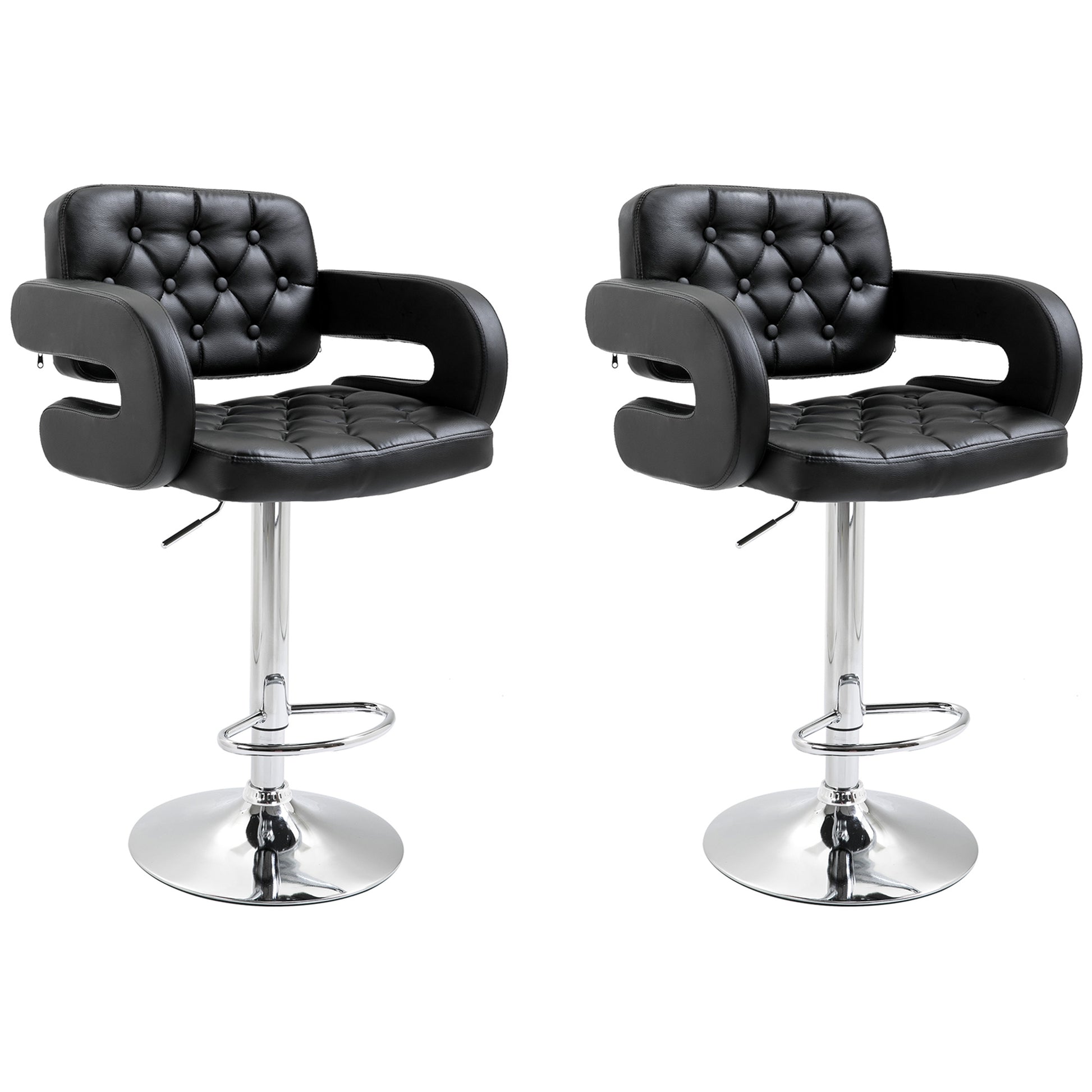 Photo of Set of 2 PU Leather Upholstered Swivel Bar Stool, Height Adjustable Barstool with Back, Armrest, Footrest for Kitchen in Kitchen colour on a white background