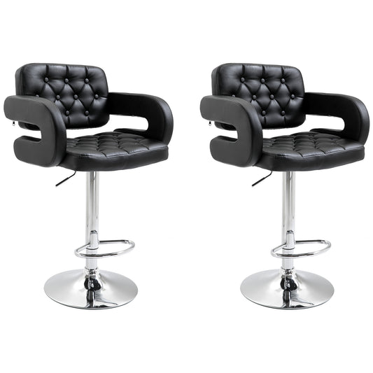 Photo of Set of 2 PU Leather Upholstered Swivel Bar Stool, Height Adjustable Barstool with Back, Armrest, Footrest for Kitchen in Kitchen colour on a white background