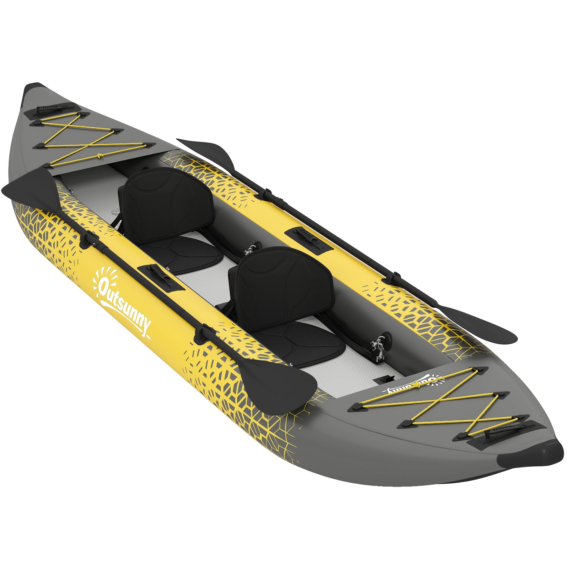 Photo of Outsunny 12.5' Inflatable Kayak Set, 2-person Sit on Canoe with Aluminium Oars, Grey and Yellow in Yellow colour on a white background