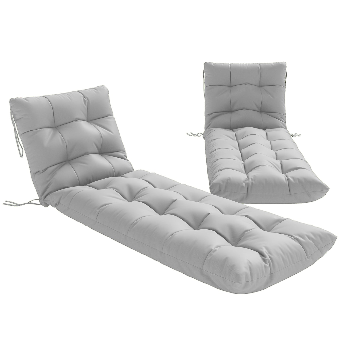 Photo of Outsunny Sun Lounger Cushions Only, Garden Lounge Chair Cushions Set of 2, Sunbed Replacement Pads with 4 Ties, Light Grey in Grey colour on a white background