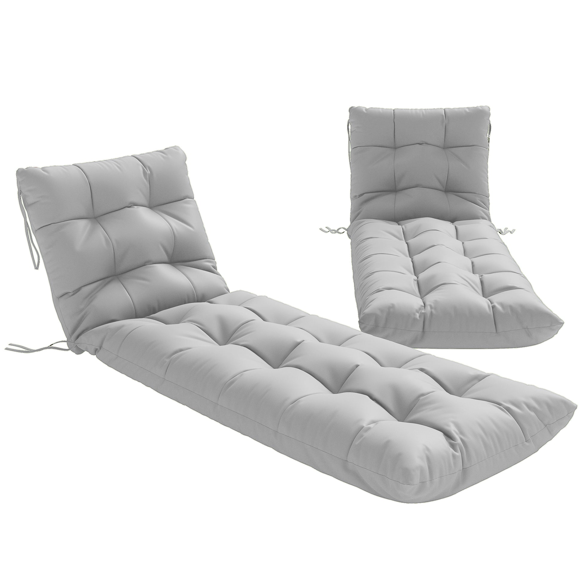 Photo of Outsunny Sun Lounger Cushions Only, Garden Lounge Chair Cushions Set of 2, Sunbed Replacement Pads with 4 Ties, Light Grey in Grey colour on a white background