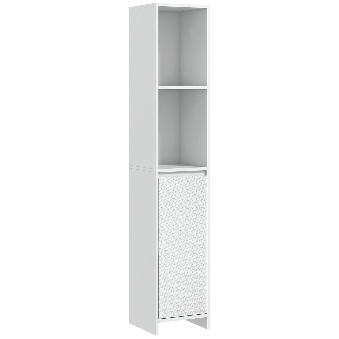 Photo of HOMCOM Narrow Bathroom Cabinet, Slim Bathroom Storage Unit with Open Compartment, Freestanding Storage Cupboard for Small Spaces, 30 x 30 x 160 cm, White in White colour on a white background