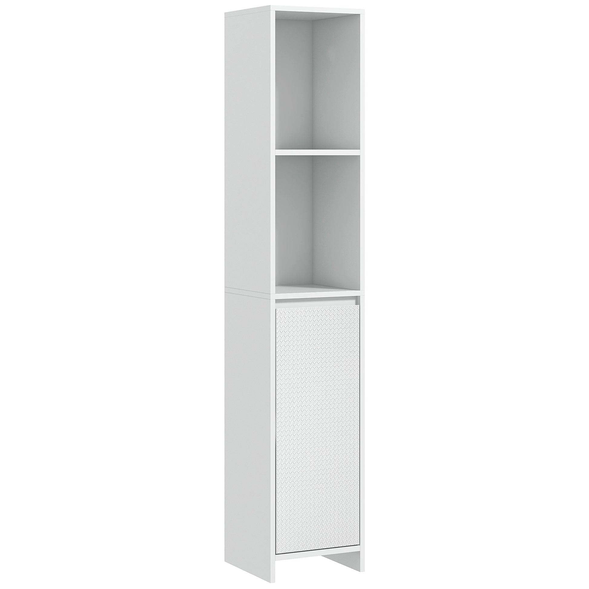 Photo of HOMCOM Narrow Bathroom Cabinet, Slim Bathroom Storage Unit with Open Compartment, Freestanding Storage Cupboard for Small Spaces, 30 x 30 x 160 cm, White in White colour on a white background
