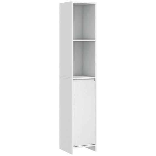 Photo of HOMCOM Narrow Bathroom Cabinet, Slim Bathroom Storage Unit with Open Compartment, Freestanding Storage Cupboard for Small Spaces, 30 x 30 x 160 cm, White in White colour on a white background
