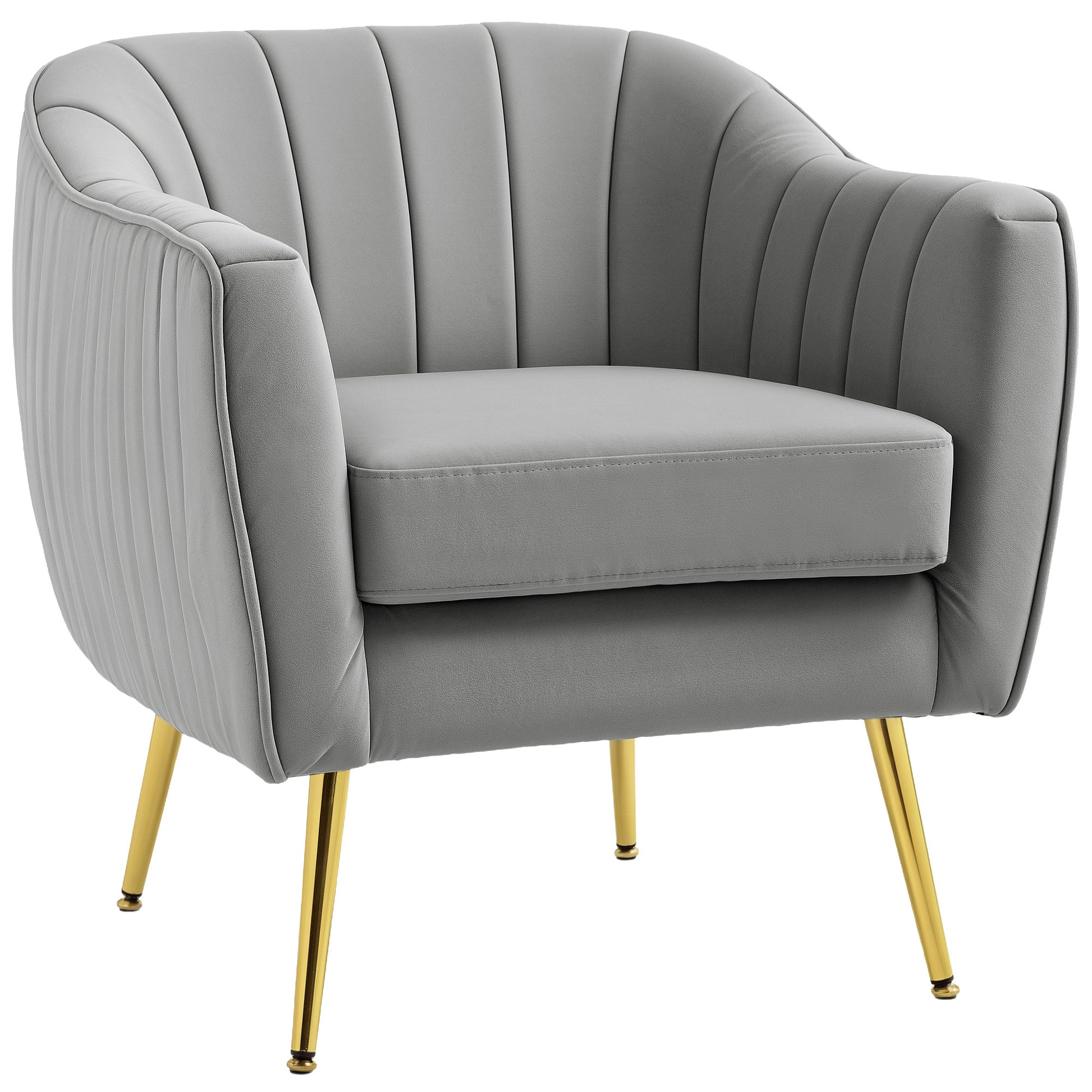 Photo of HOMCOM Velvet-Feel Shell Back Accent Chair - Grey in Grey colour on a white background