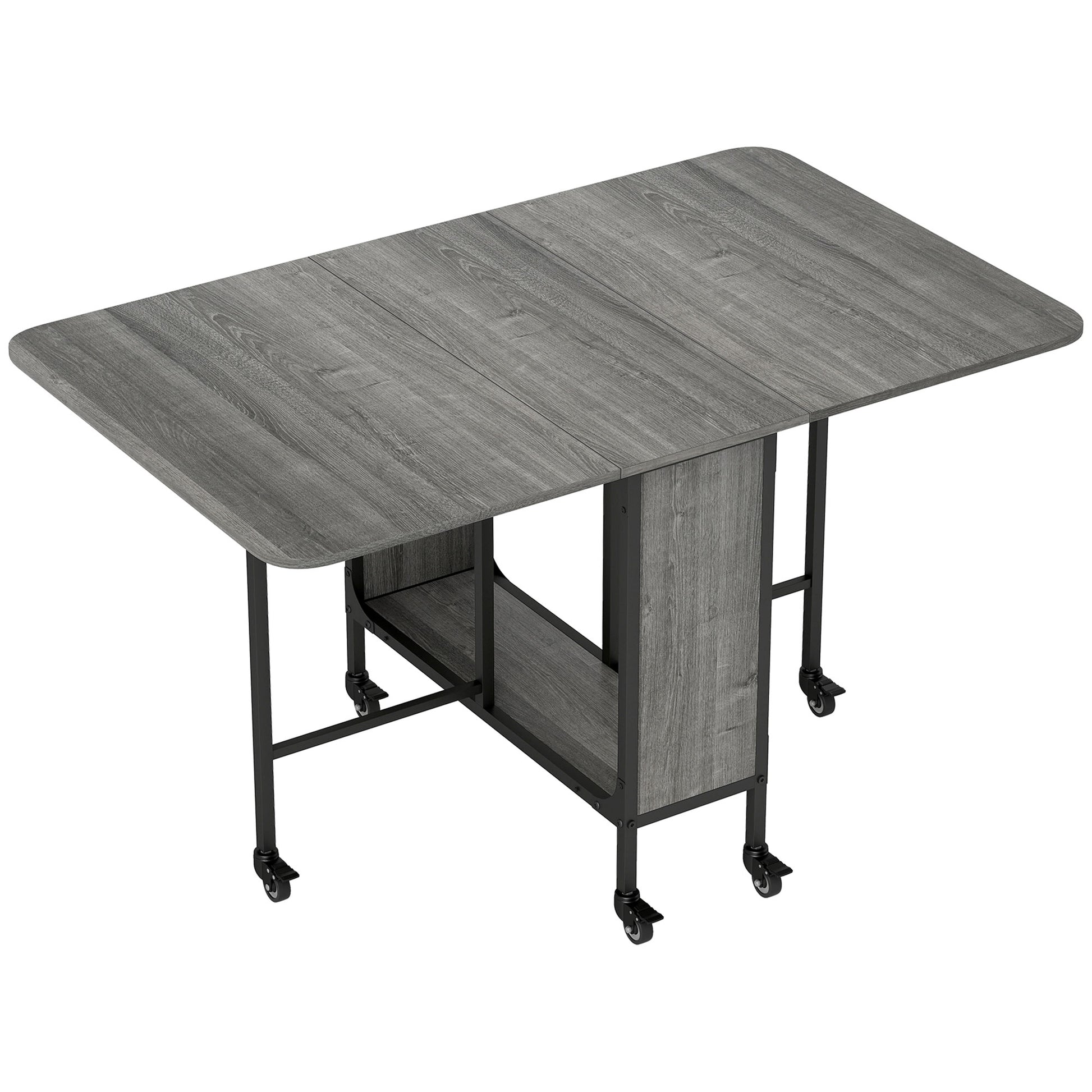 Photo of HOMCOM Six-Person Drop Leaf Dining Table - Grey/Black in Grey/Black colour on a white background