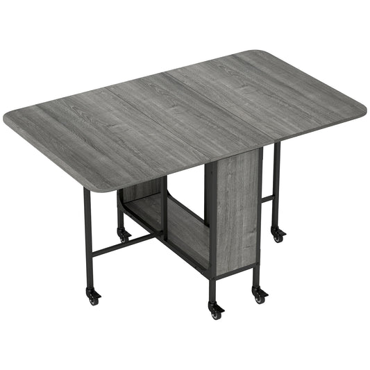 Photo of HOMCOM Six-Person Drop Leaf Dining Table - Grey/Black in Grey/Black colour on a white background