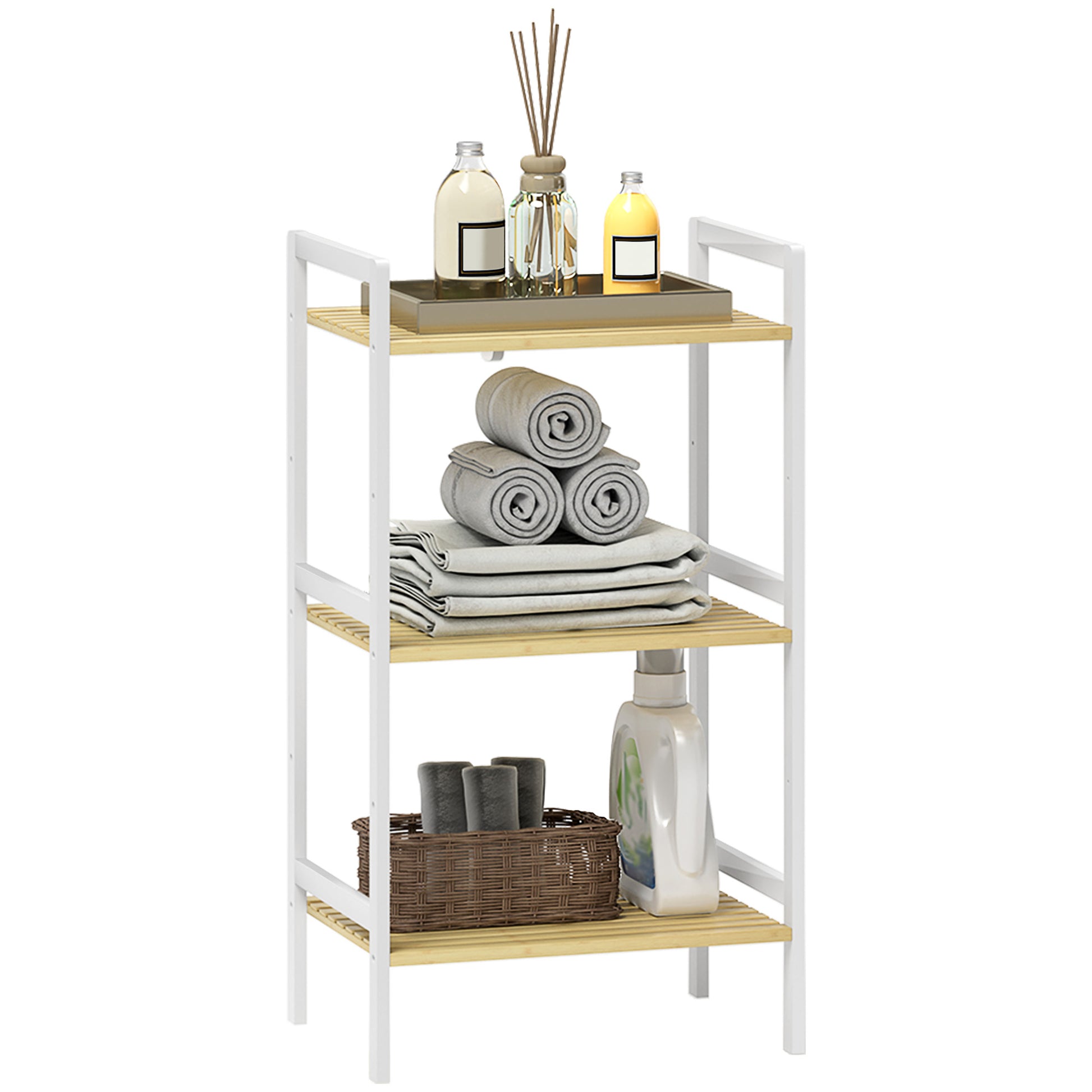 Photo of HOMCOM Three-Tier Bamboo Adjustable Shelf Storage Unit in Unit colour on a white background
