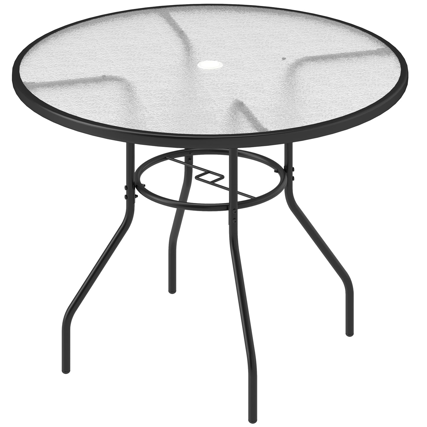 Photo of Outsunny Glass-Top Garden Table, with Parasol Hole - Black in Black colour on a white background