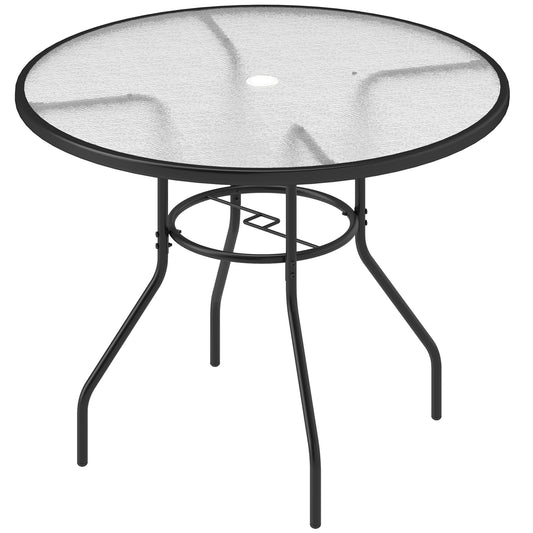 Photo of Outsunny Glass-Top Garden Table, with Parasol Hole - Black in Black colour on a white background