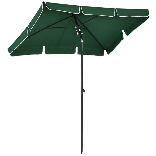 Photo of Outsunny Garden Parasol Umbrella, Outdoor Market Table Umbrella with Ruffles & Aluminium Pole, Rectangular Tilting Parasol Sun Shade Canopy, 2 x 1.3m, Green in Green colour on a white background