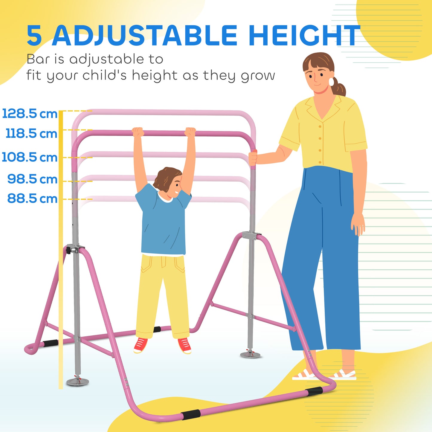 HOMCOM Kids Gymnastic Bar, with Adjustable Height, Foldable Horizontal Bars - Pink