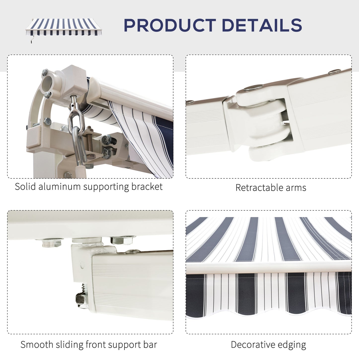 Outsunny 2.5x2 m Manual Retractable Awning, Garden Awning with 90% UV block -Dark Blue/White Stripes