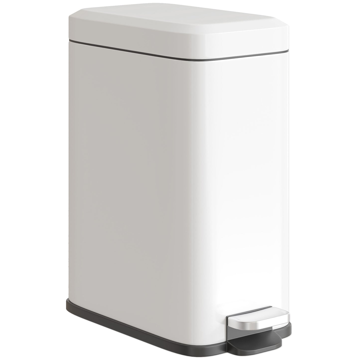 Photo of HOMCOM 5L Rectangular Compact Bin Steel Body Removable Bucket Quiet-Close Lid w/ Pedal Lid Rubbish Trash Can Home Office Bedroom Bathroom Living Room Garbage Tidy Clean White in White colour on a white background
