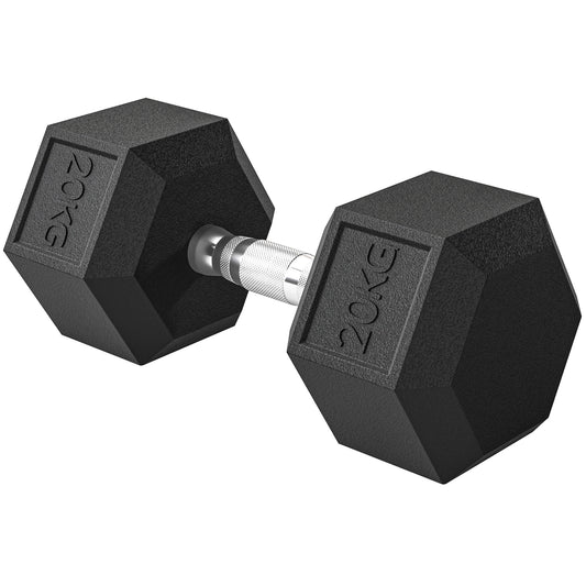 Photo of HOMCOM 20KG Single Rubber Hex Dumbbell Portable Hand Weights Dumbbell Home Gym in Gym colour on a white background