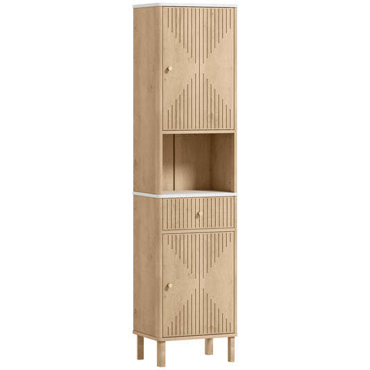 Photo of HOMCOM Slim Bathroom Cabinet with Silent Drawer Rail for Scandinavian, Japanese Styles - Wood-Effect in Wood-Effect colour on a white background