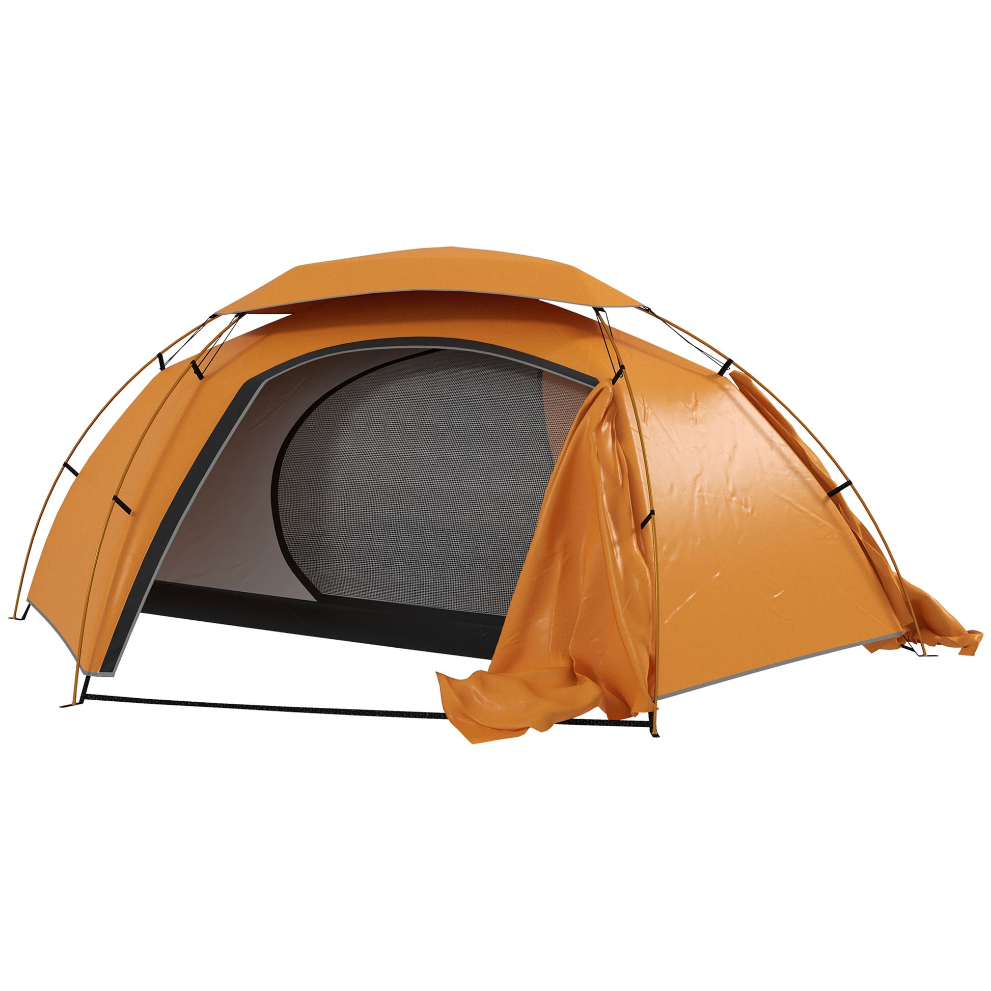 Photo of Outsunny Aluminium Frame Camping Tent Dome Tent with Removable Rainfly, 2000mm Waterproof, for 1-2 Man, Orange in Orange colour on a white background