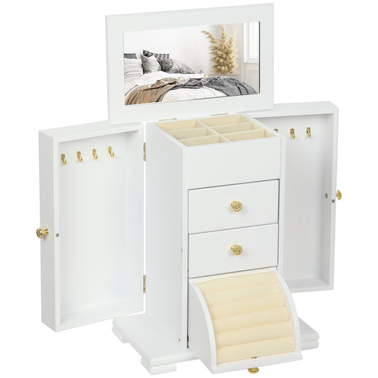 Photo of HOMCOM 4-Tier Jewellery Box with Mirror and 3 Drawers - White in White colour on a white background
