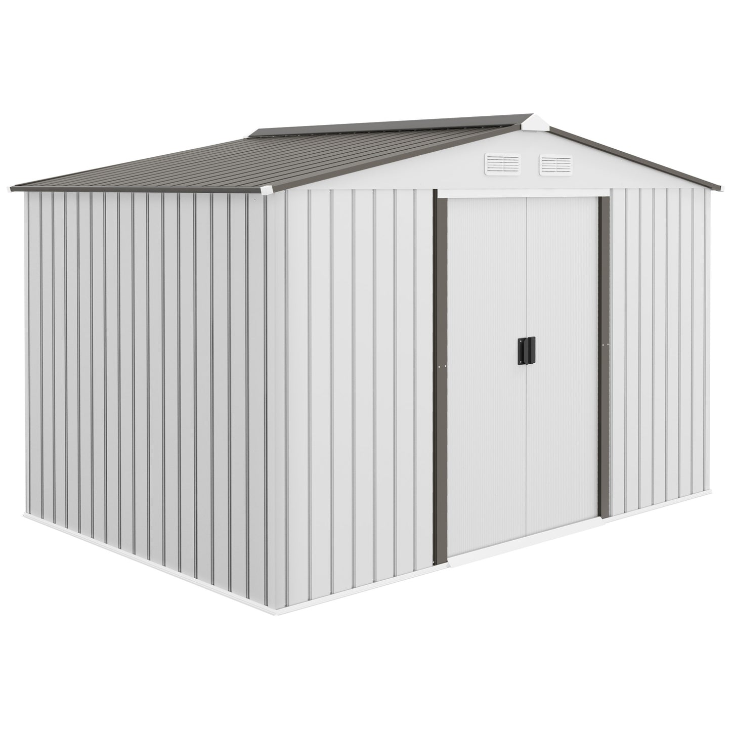 Photo of Outsunny Metal 9 x 6FT Bike Shed, Mobility Scooter Shed House with Foundation Kit, Ventilation, Silver in Silver colour on a white background