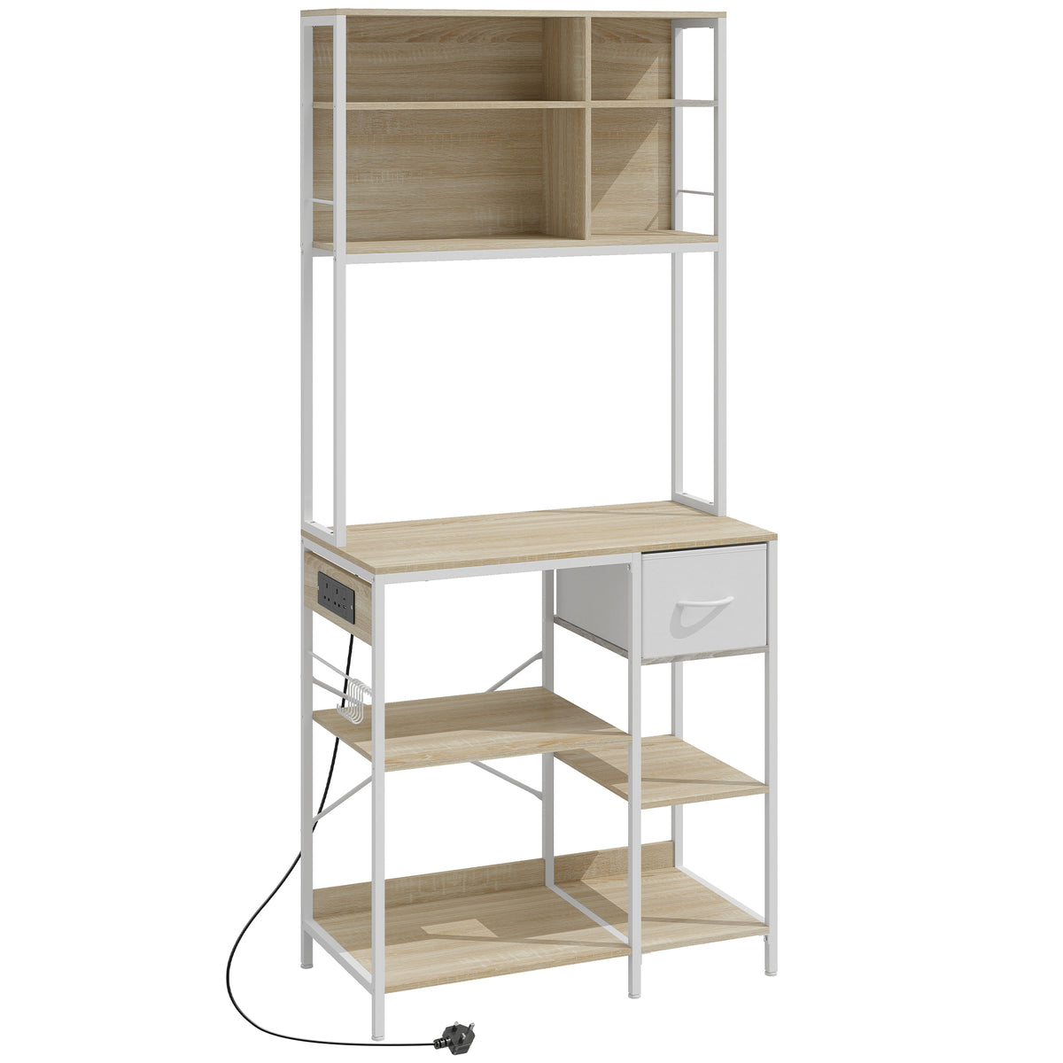Photo of HOMCOM Kitchen Baker's Rack, Microwave Stand with Storage Shelves and 6 Hooks for Small Spaces in Spaces colour on a white background
