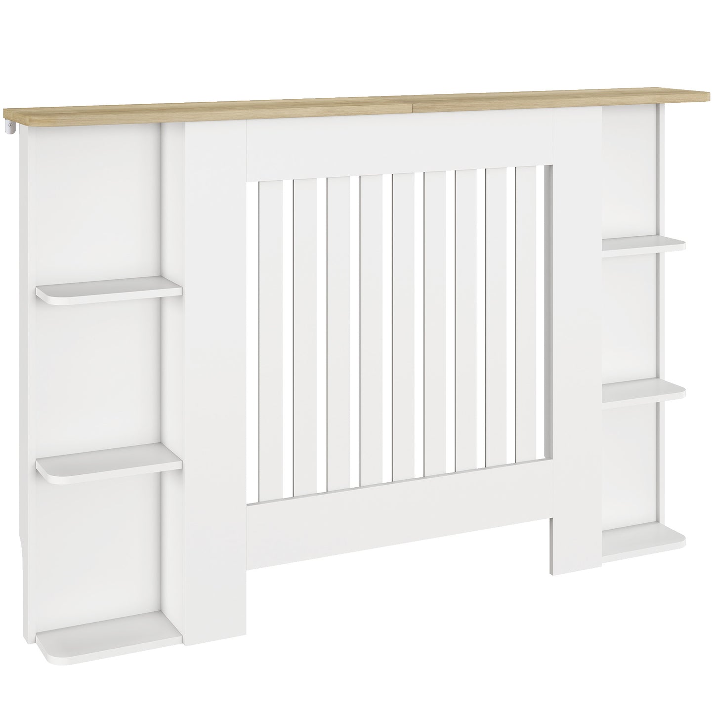 Photo of HOMCOM Radiator Cover with Open Storage Shelves, Vertical Slatted Cabinet Shelf Heater Cover for Living Room, Hallway, Medium, White in White colour on a white background