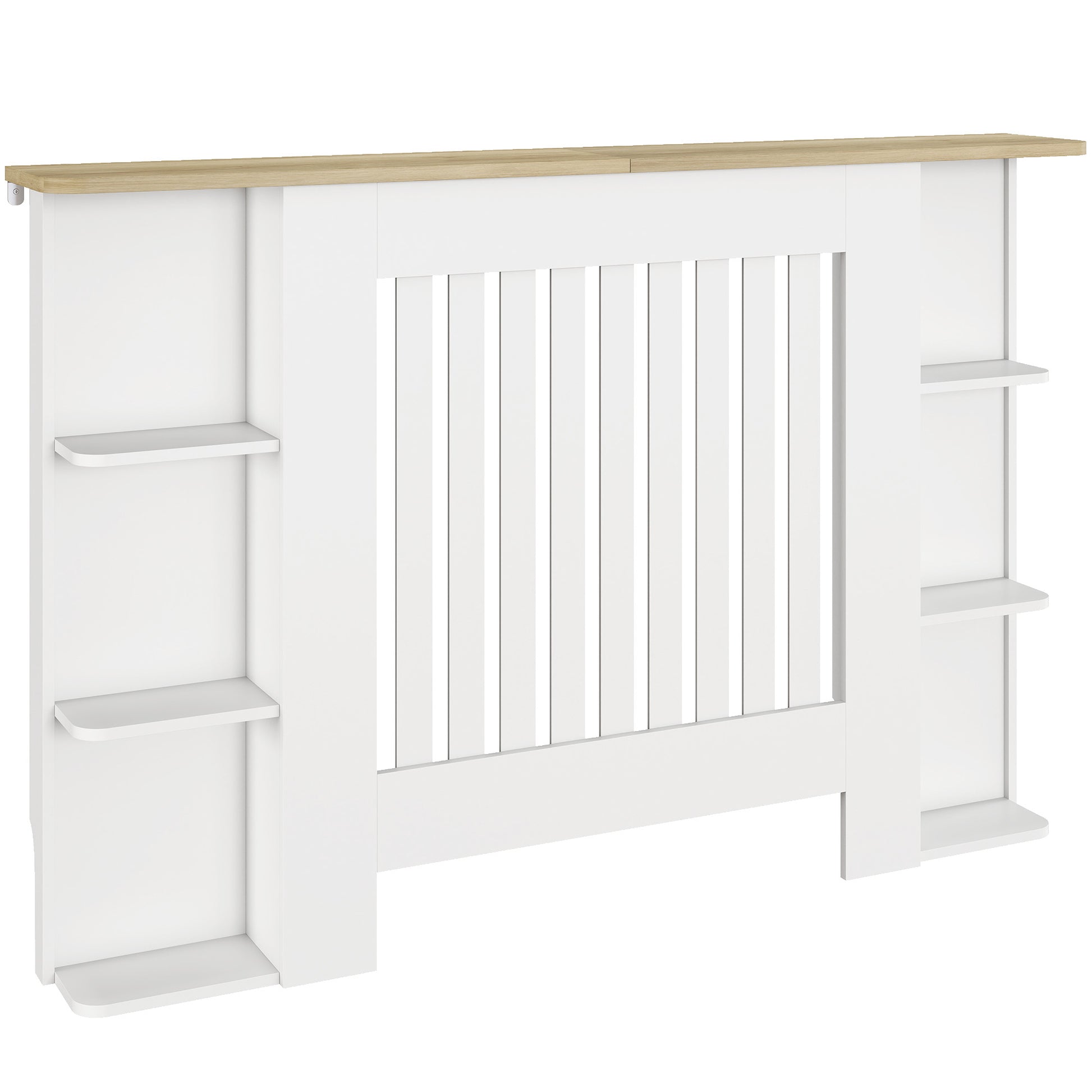 Photo of HOMCOM Radiator Cover with Open Storage Shelves, Vertical Slatted Cabinet Shelf Heater Cover for Living Room, Hallway, Medium, White in White colour on a white background