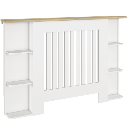 Photo of HOMCOM Radiator Cover with Open Storage Shelves, Vertical Slatted Cabinet Shelf Heater Cover for Living Room, Hallway, Medium, White in White colour on a white background