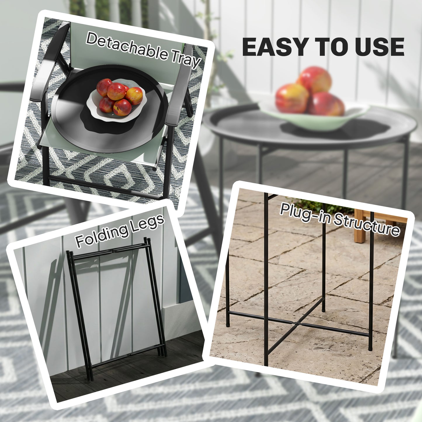 Outsunny Steel Removable Tray Top Garden Table - Black