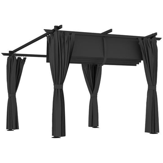Photo of Outsunny 3 x 3 m Retractable Roof Pergola, with Curtains - Dark Grey in Grey colour on a white background