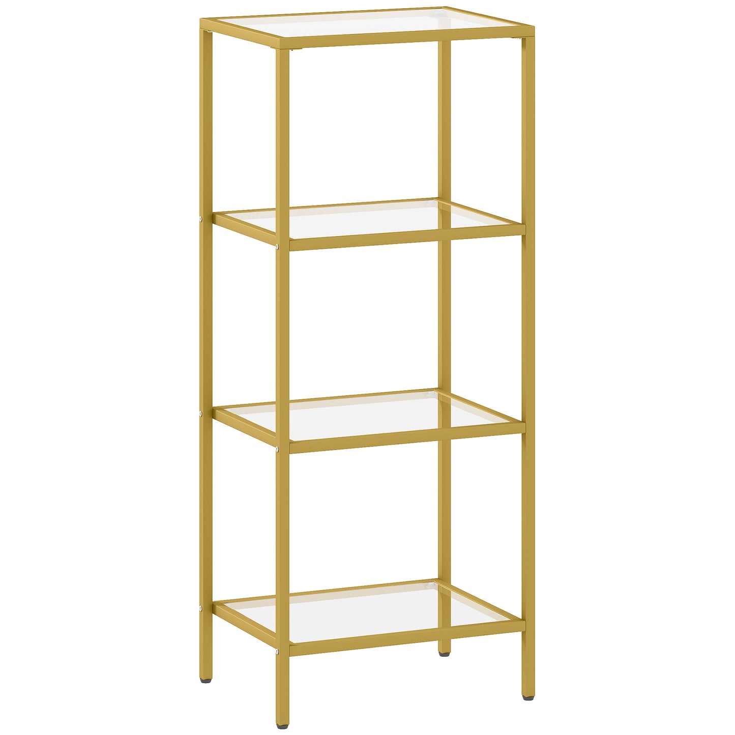 Photo of HOMCOM 4-Tier Shelving Unit, Glass Shelf, Vertical Storage Shelf for Living Room, Home Office, Bedroom, Bathroom, Gold Tone in Tone colour on a white background