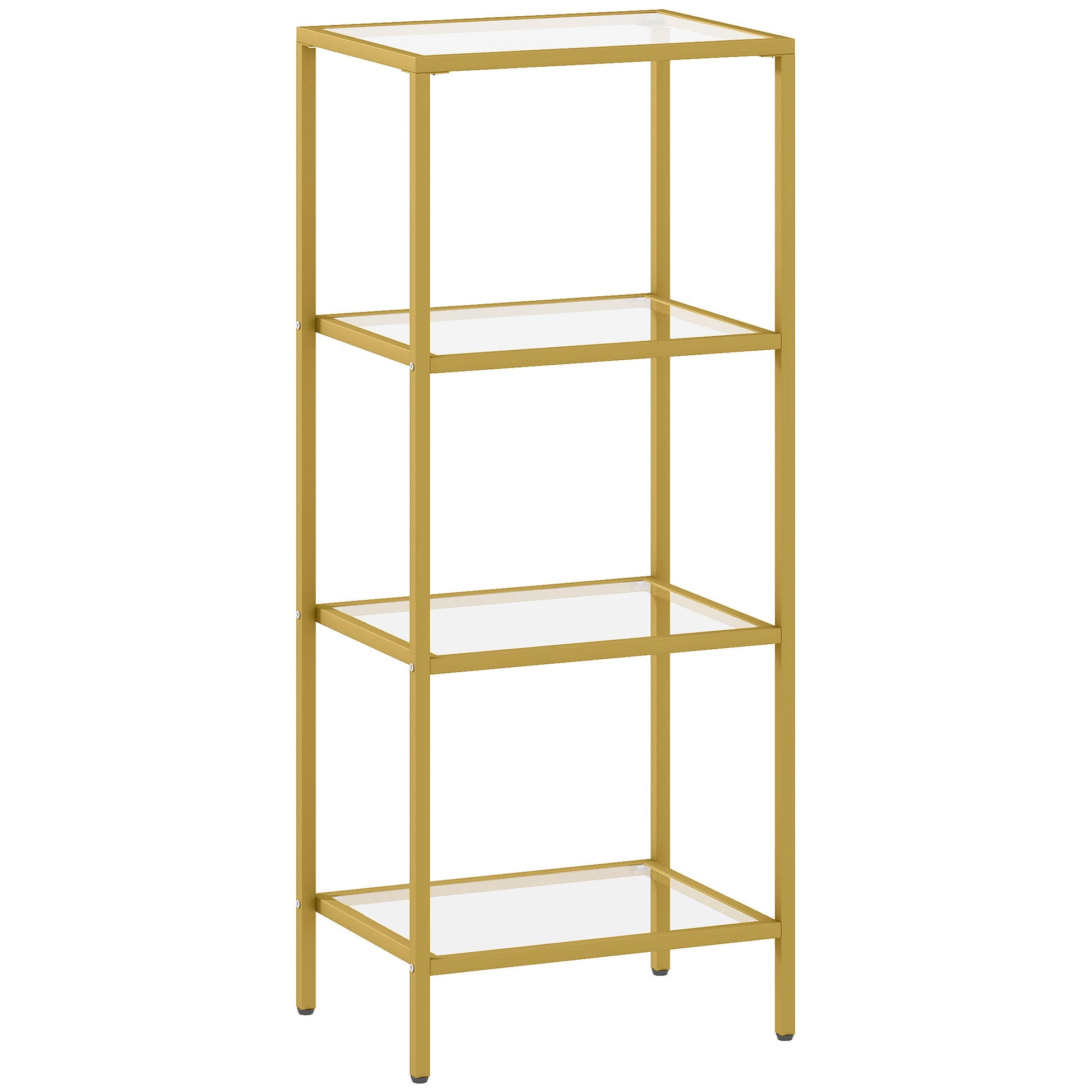 Photo of HOMCOM 4-Tier Shelving Unit, Glass Shelf, Vertical Storage Shelf for Living Room, Home Office, Bedroom, Bathroom, Gold Tone in Tone colour on a white background