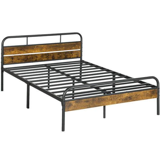 Photo of HOMCOM Industrial-Style Double Bed Frame - Black/Brown in Black/Brown colour on a white background