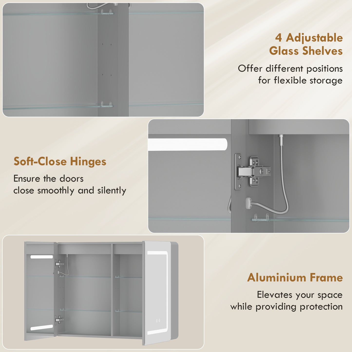 HOMCOM Mirrored Bathroom Cabinet with LED Lights, 60 x 80 cm Bathroom Mirror Cabinet with Anti-Fog, 3 Colour Dimmable Lighting