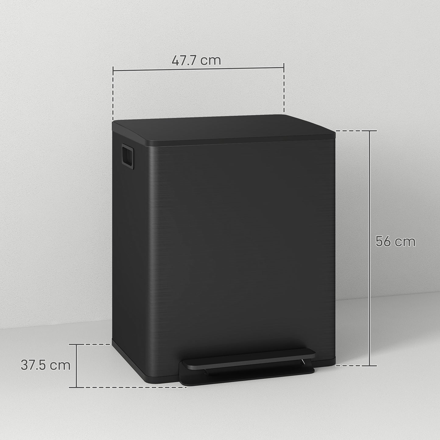 HOMCOM 50L Dual Compartment Stainless Steel Bin, with Deodoriser Holders - Black