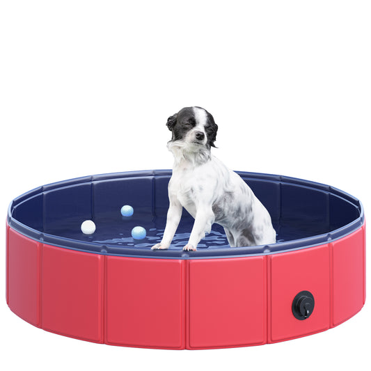 Photo of PawHut Foldable Dog Pool for Puppies and Ducks, Thickened PVC Dog Paddling Pool Bath Tub Hard Board, Anti-Slip Bottom and Drainage Hole, 80 x 20cm, Red and Blue in Blue colour on a white background