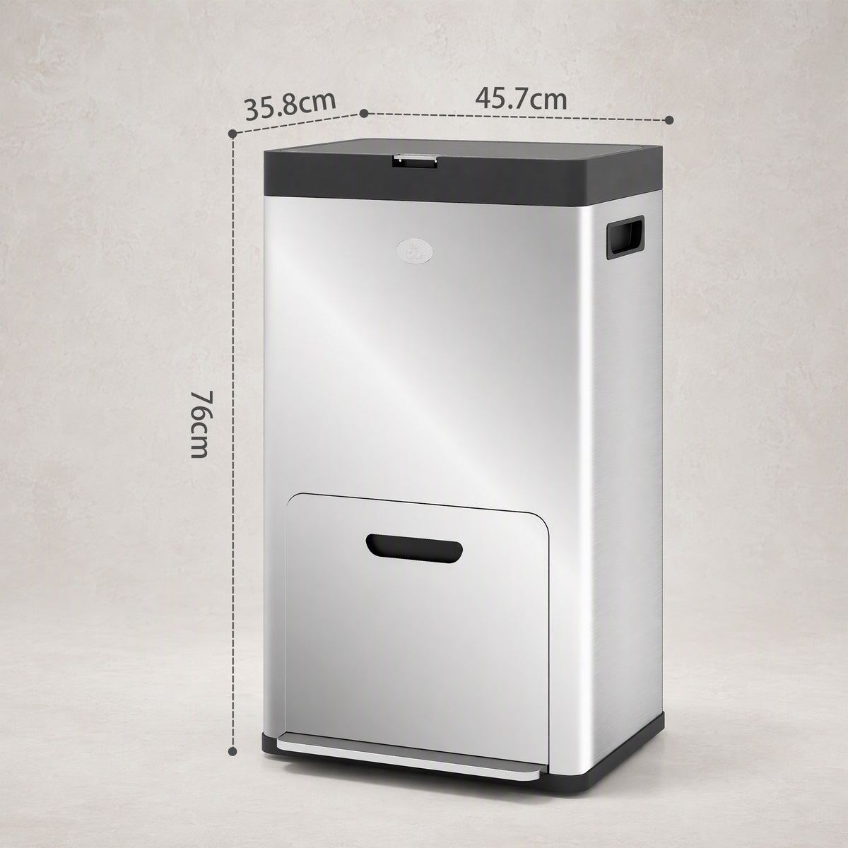 HOMCOM silver triple-compartment bin, 76 cm high and 45.7 cm wide