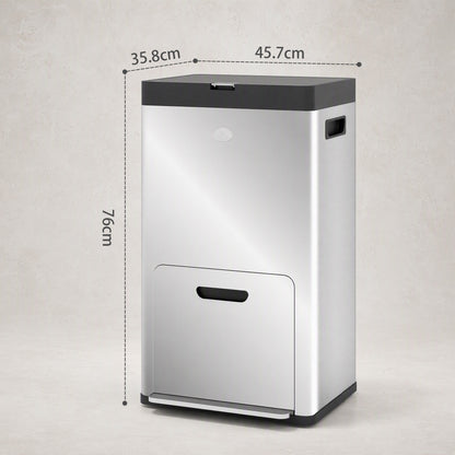 HOMCOM silver triple-compartment bin, 76 cm high and 45.7 cm wide
