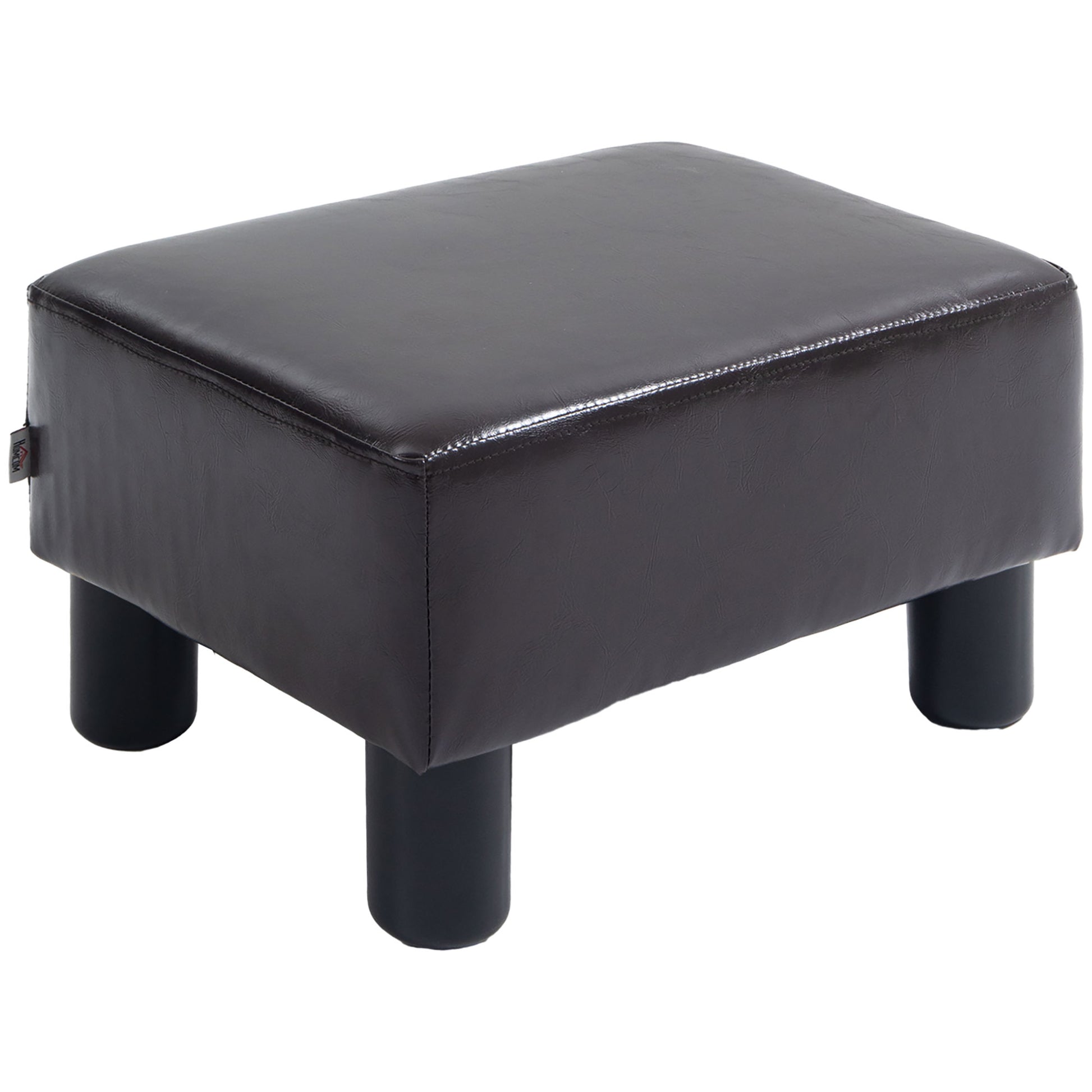 Photo of HOMCOM PU Leather Footstool Ottoman Cube with 4 Plastic Legs, Brown in Brown colour on a white background